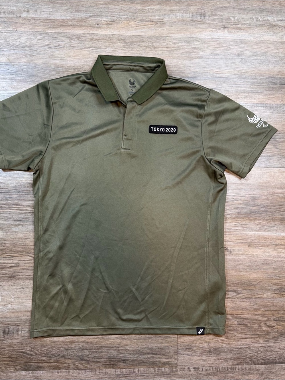 Asics Tokyo 2020 Paralympic Games Shirt Mens XL Short Sleeve Olive Green Polo